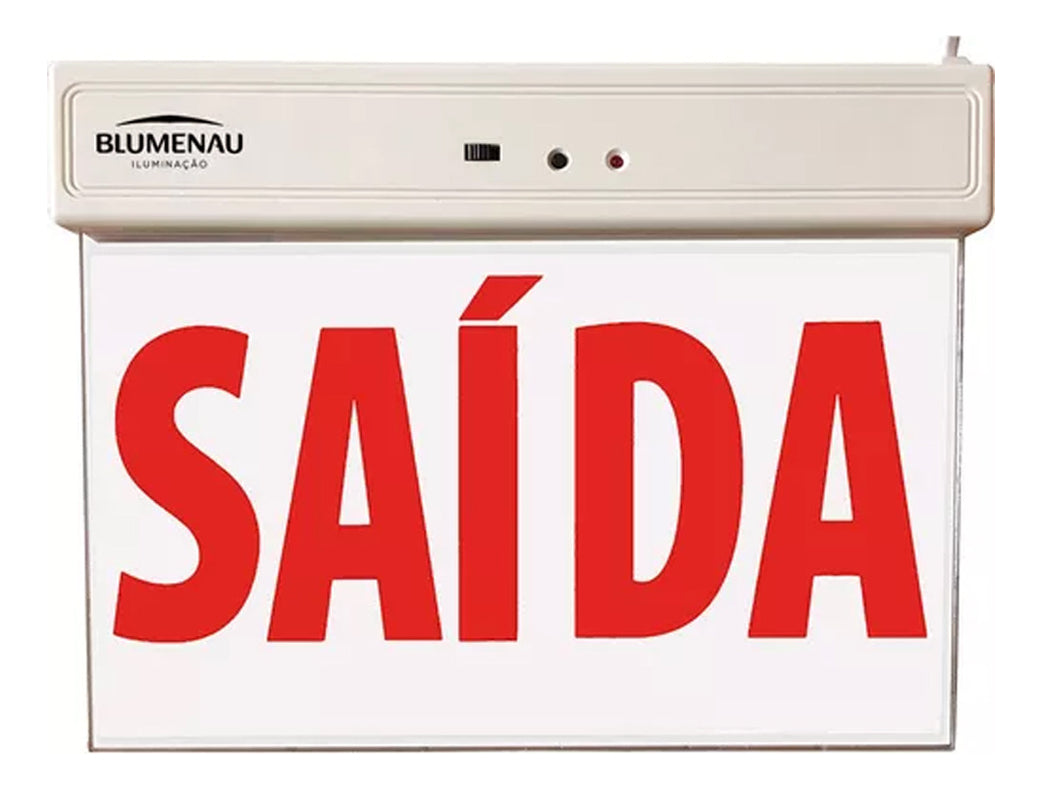 Placa de Saída LED Blumenau 1 Face Vermelha 1W Bivolt Sinalização de Emergência