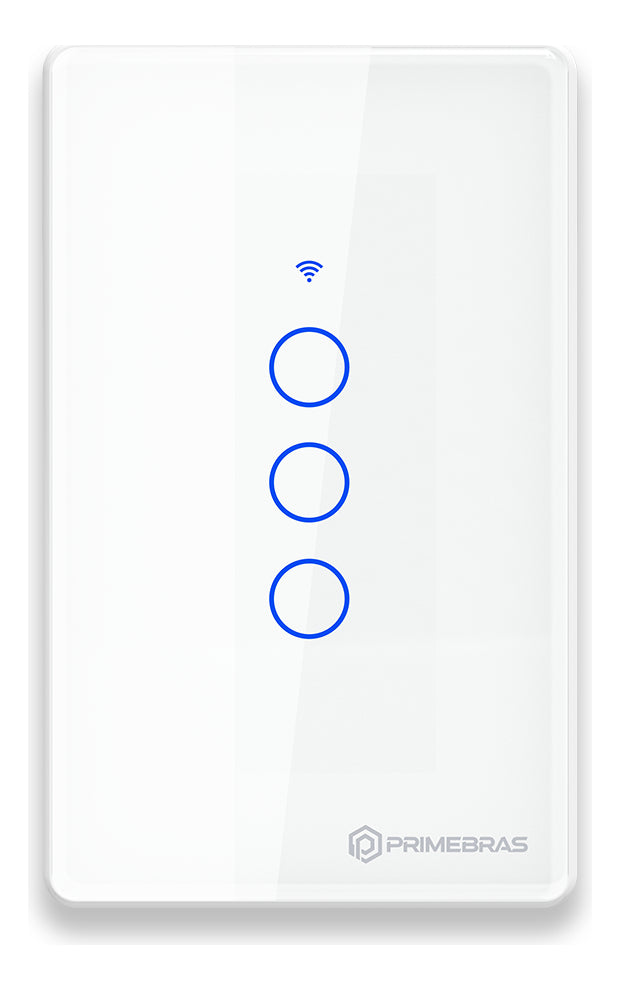 Interruptor Inteligente Wi-Fi 3 Botões Touch Primebras Tuya Alexa Google Branco