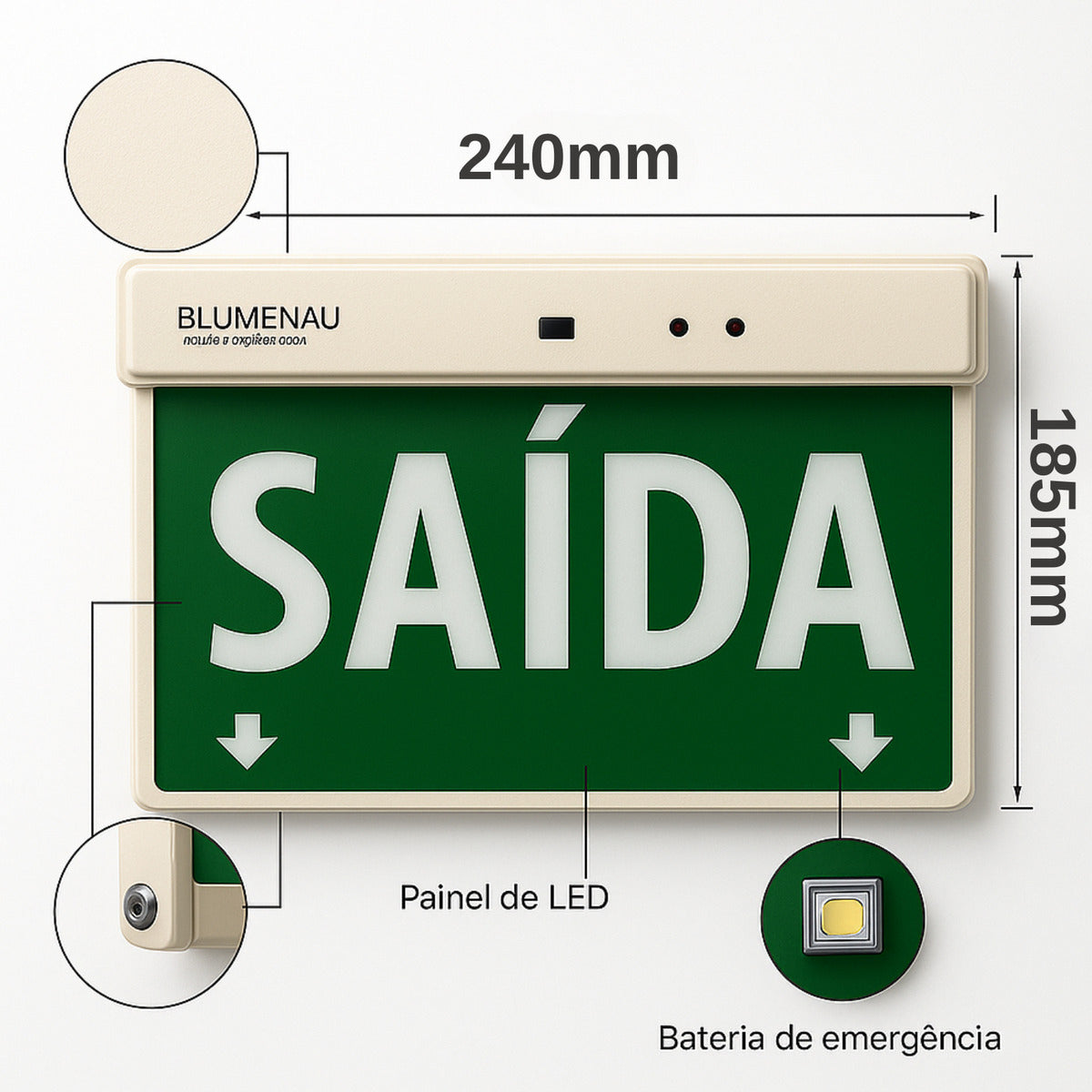 Placa de Saída LED 1 Face Verde 1W Bivolt Blumenau Sinalização de Emergência