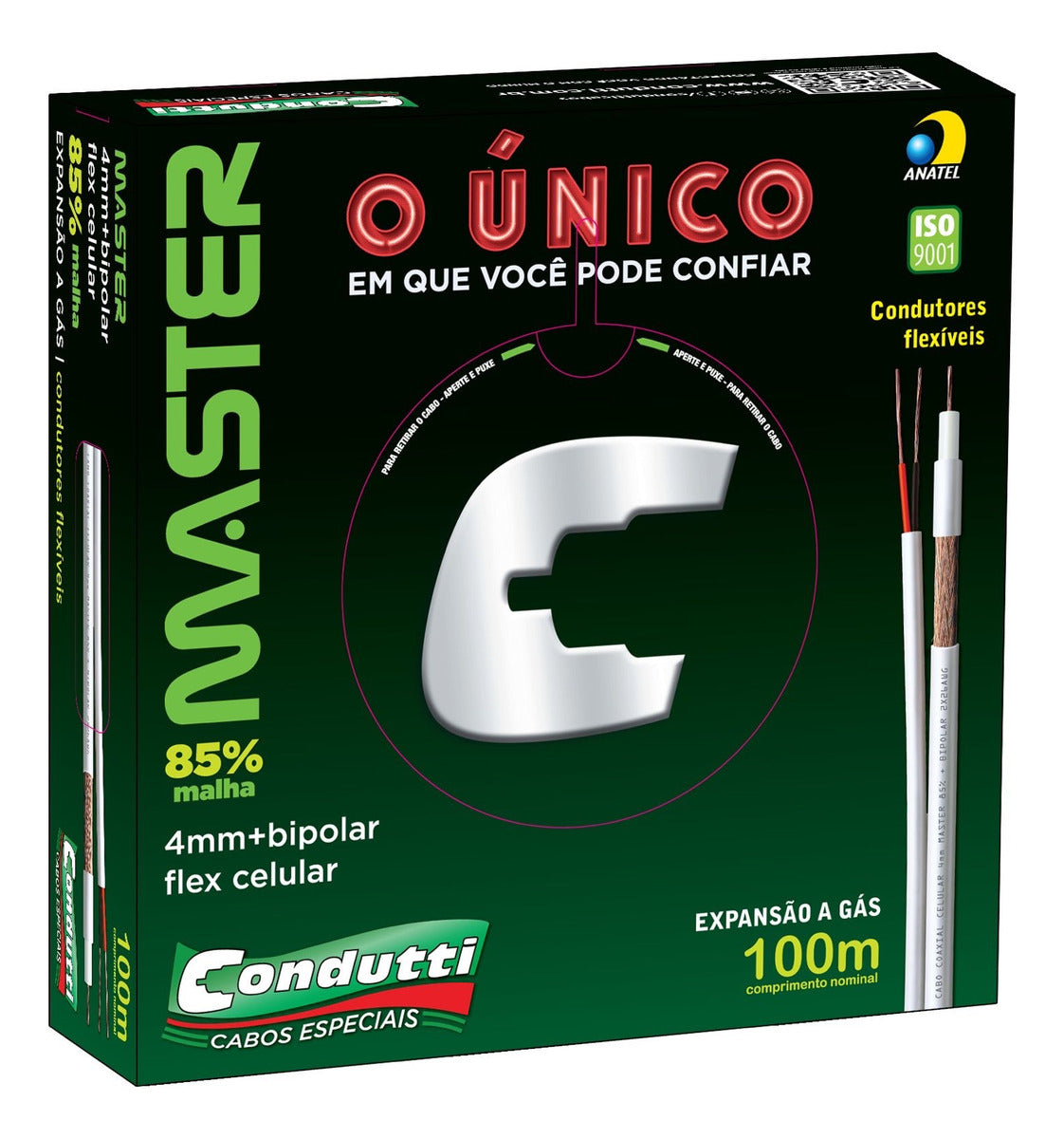 abo Coaxial 4mm Bipolar CFTV 85% Malha 100m 75 Ohms Condutti 2x26AWG