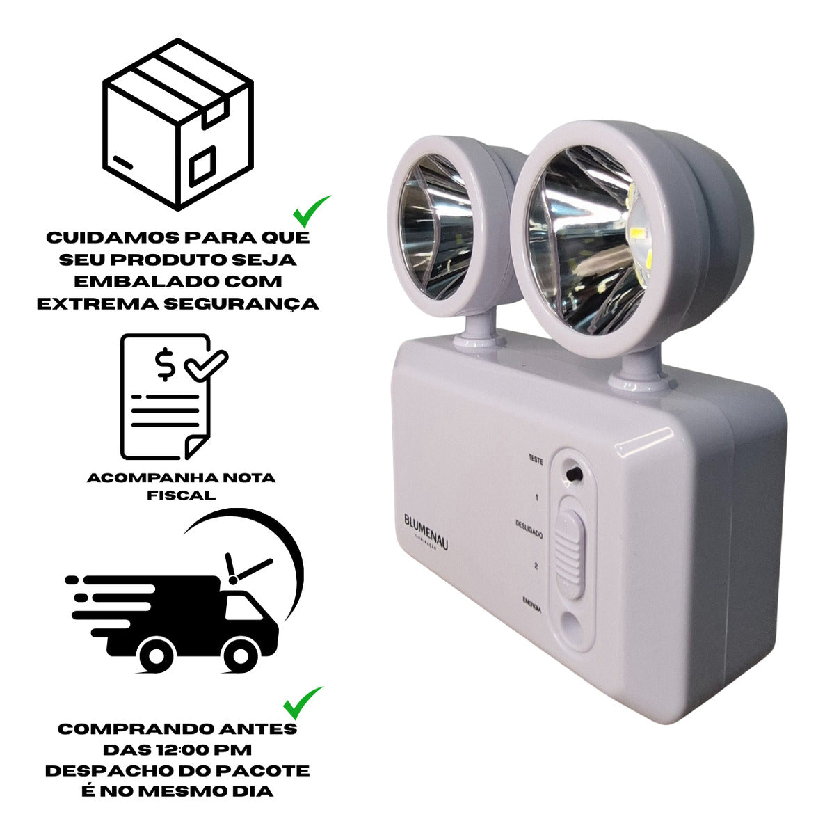 Luminária de Emergência LED Blumenau 600lm 2 Faróis Ajustáveis Bivolt 3W