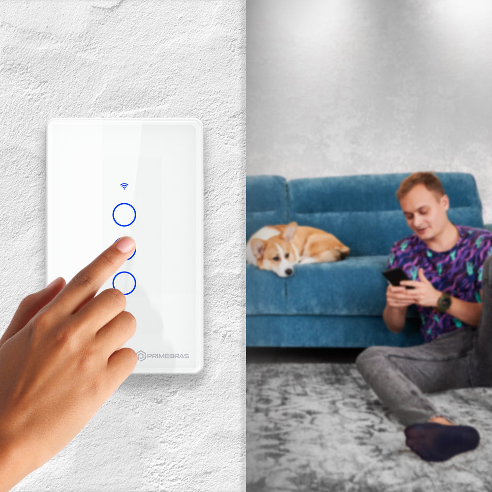 Interruptor Inteligente Wi-Fi 3 Botões Touch Primebras Tuya Alexa Google Branco