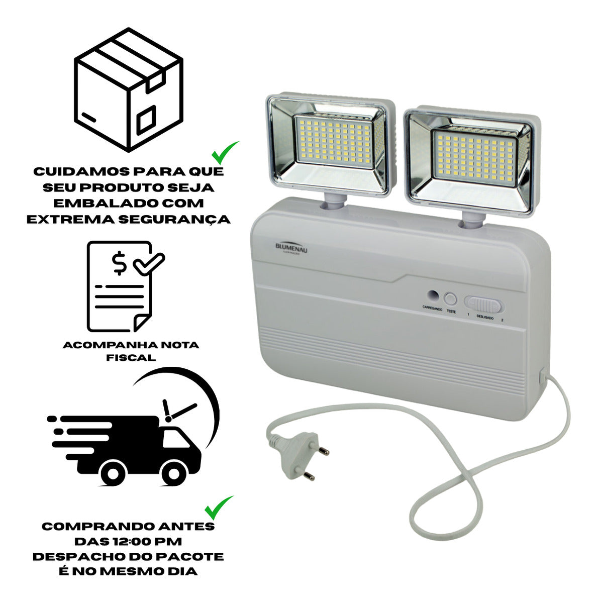 Luminária de Emergência LED Blumenau 3000lm 2 Faróis 18W Bivolt 6500K