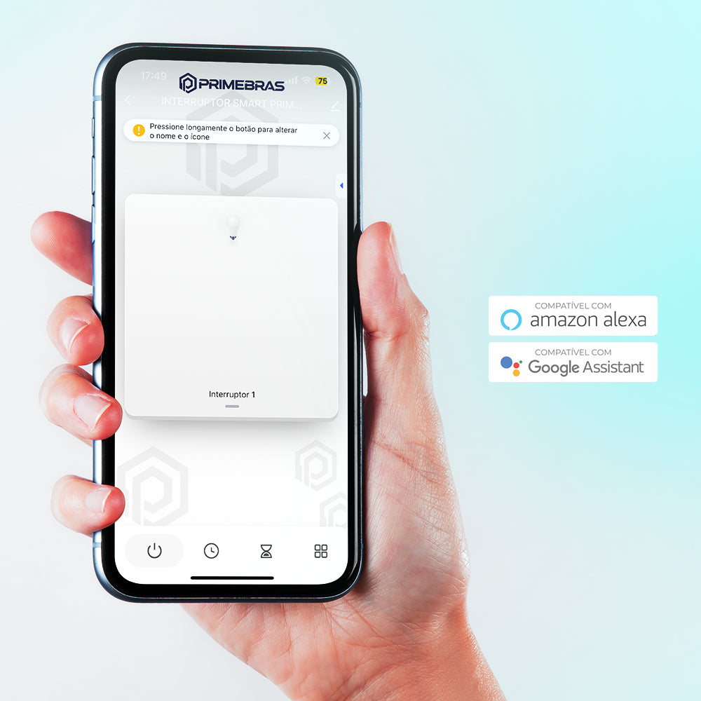 Interruptor Inteligente Wi-Fi 3 Botões Touch Primebras Tuya Alexa Google Branco