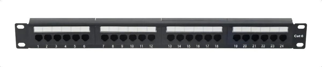 Patch Panel Cat6 24 Portas RJ45 com Guia para Rack Painel de Distribuição de Rede