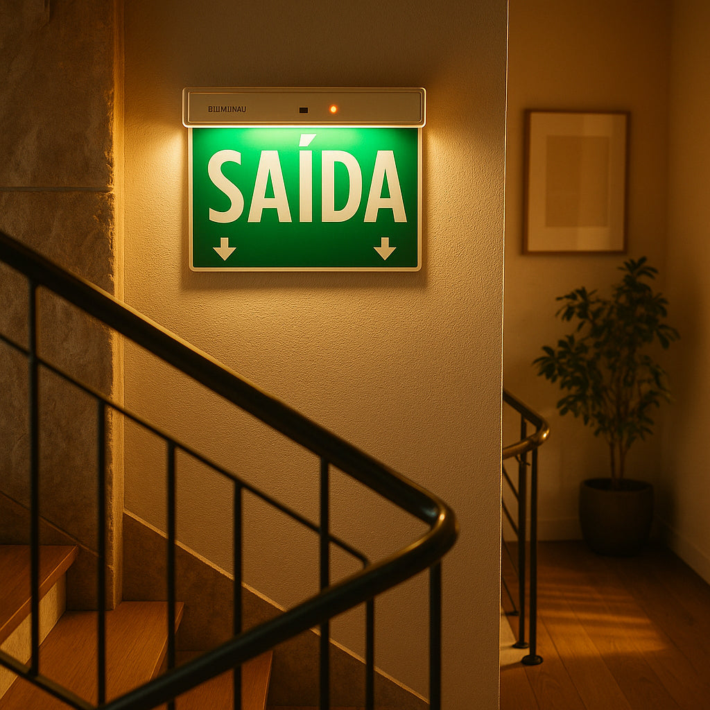 Placa de Saída LED 1 Face Verde 1W Bivolt Blumenau Sinalização de Emergência