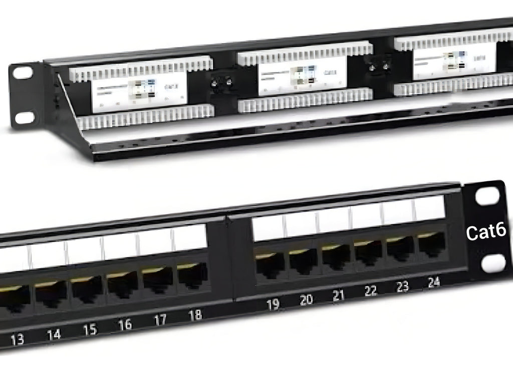 Patch Panel Cat6 24 Portas RJ45 com Guia para Rack Painel de Distribuição de Rede